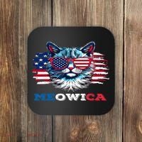Meowica Cat Sunglasses American Flag USA Cat 4Th Of July Coaster thumb 0
