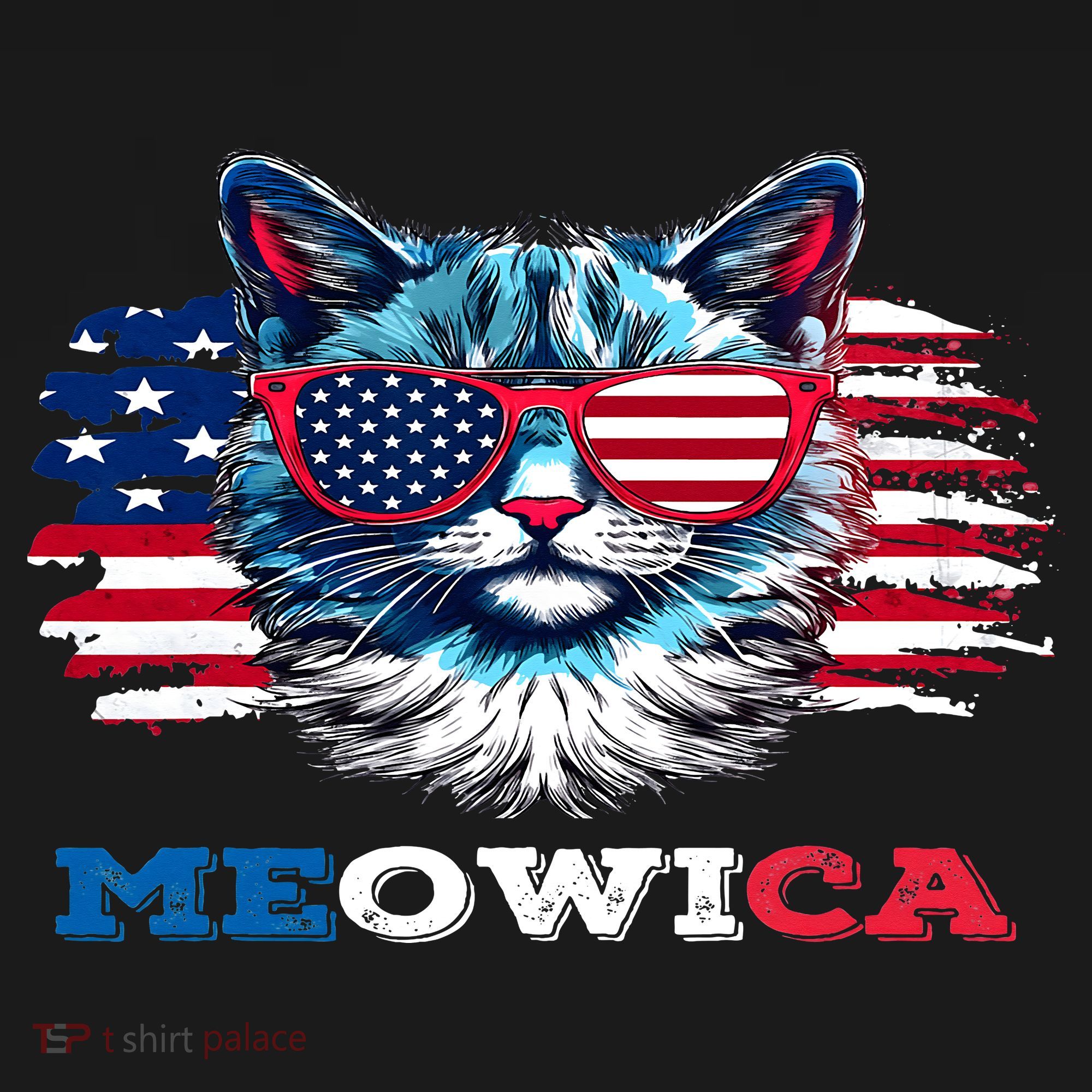 Meowica Cat Sunglasses American Flag USA Cat 4Th Of July Women's Tank Top
