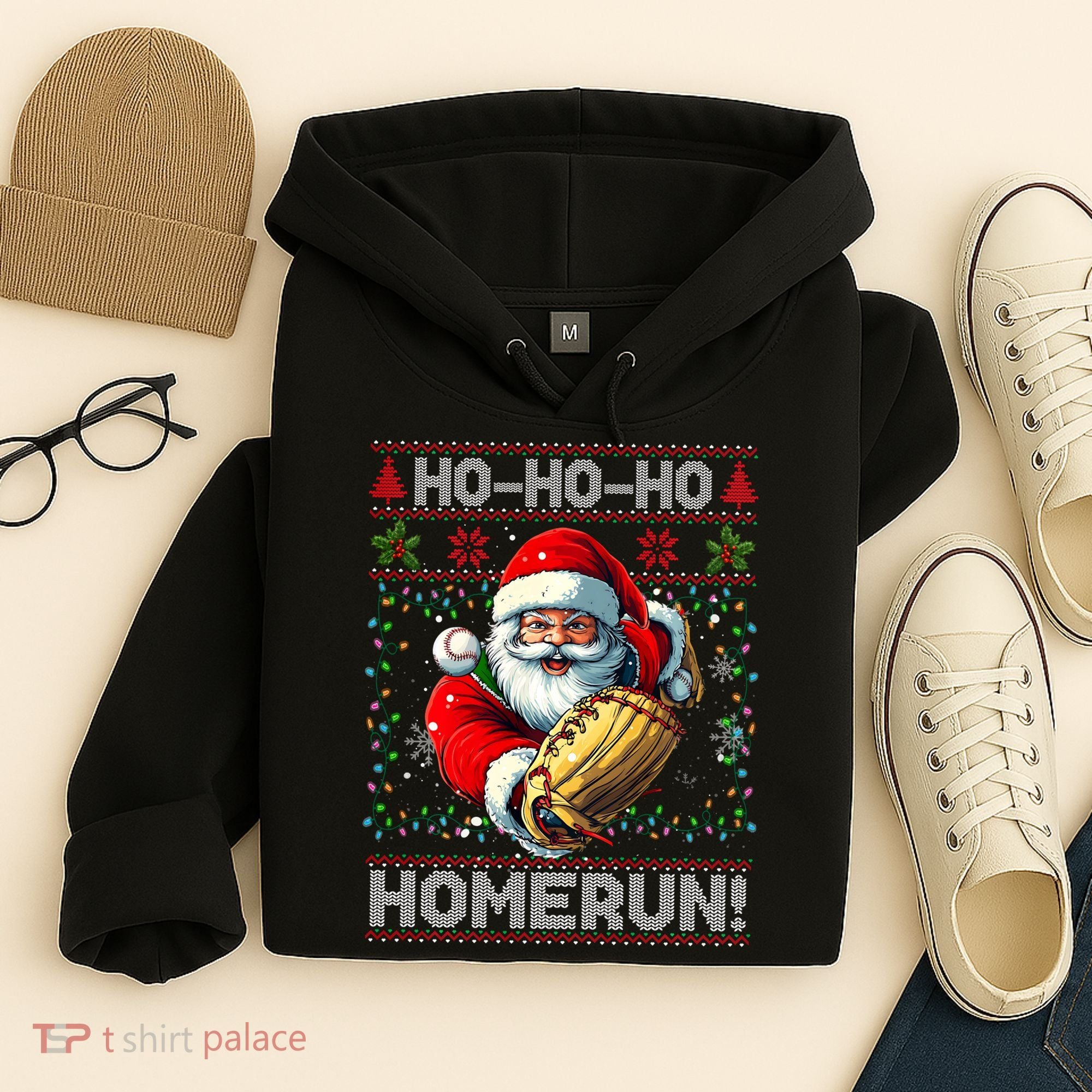 Merry Christmas Santa Playing Baseball For Ballplayers Hoodie