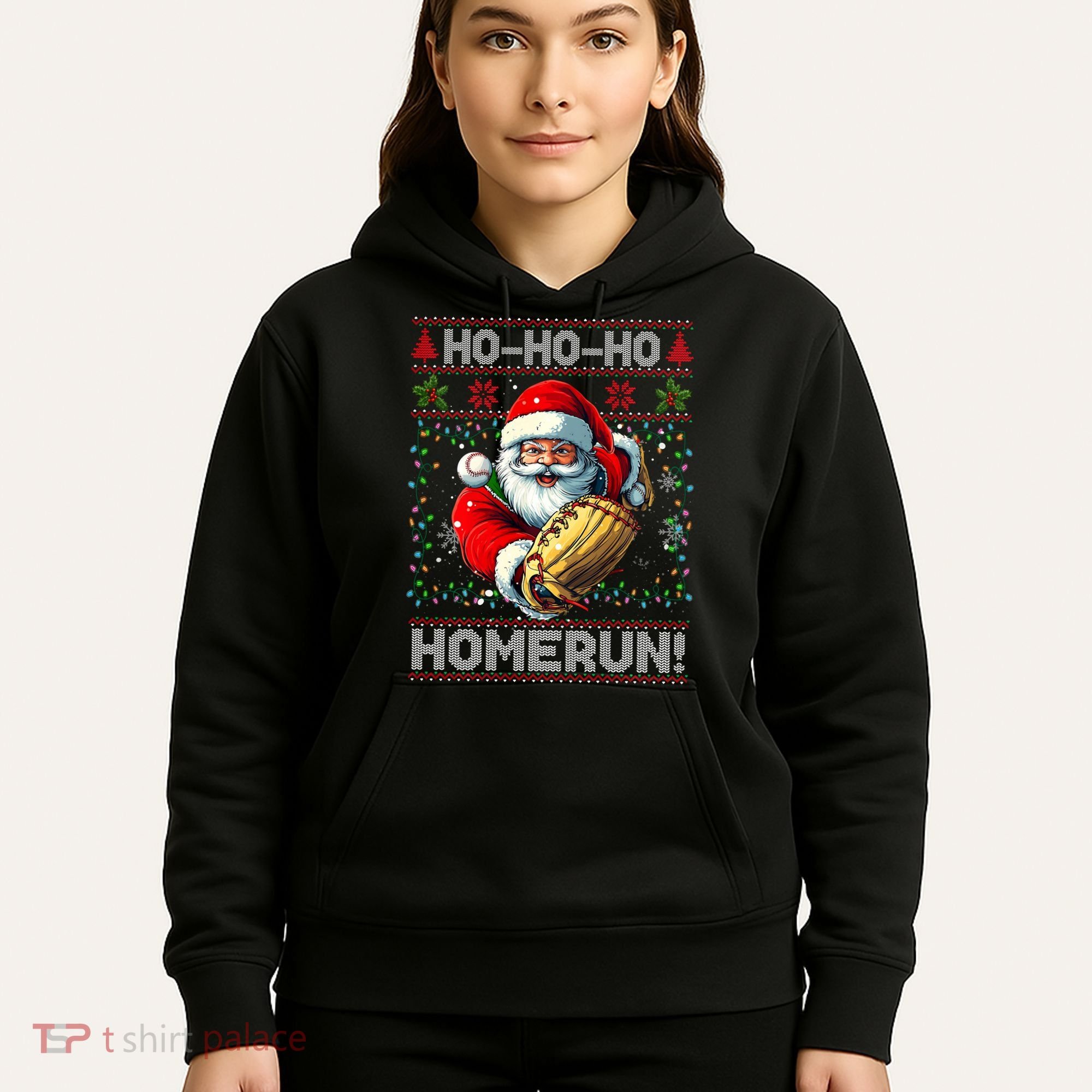 Merry Christmas Santa Playing Baseball For Ballplayers Hoodie