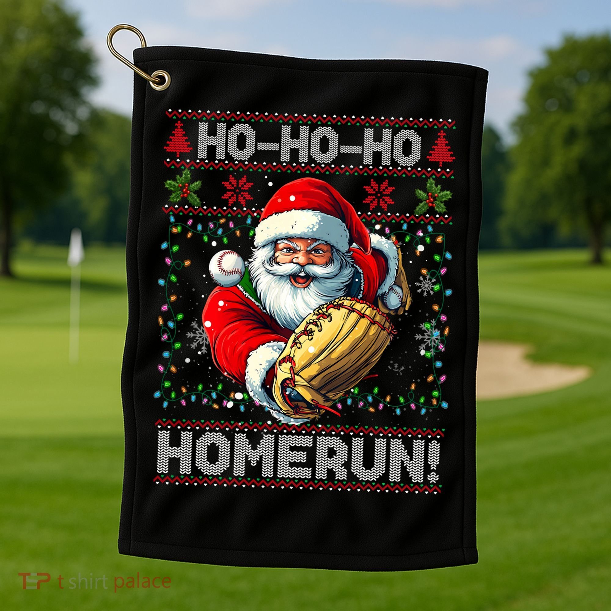 Merry Christmas Santa Playing Baseball For Ballplayers Golf Towel
