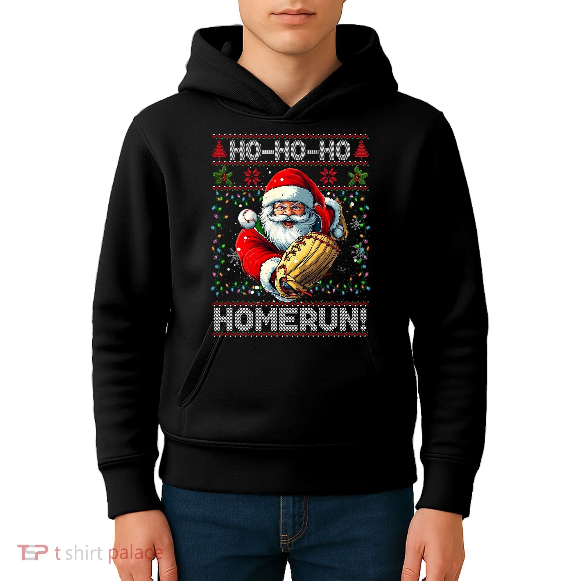 Merry Christmas Santa Playing Baseball For Ballplayers Kids Hoodie
