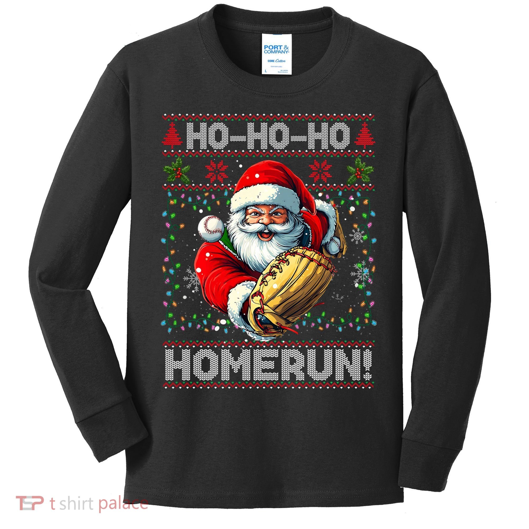 Merry Christmas Santa Playing Baseball For Ballplayers Kids Long Sleeve Shirt