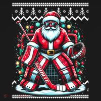Merry Christmas Santa Hockey Goalie Ugly Christmas Sweater Sweatshirt thumb 3