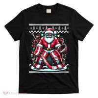 Merry Christmas Santa Hockey Goalie Ugly Christmas Sweater T-Shirt thumb 0
