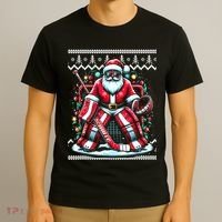 Merry Christmas Santa Hockey Goalie Ugly Christmas Sweater T-Shirt thumb 3
