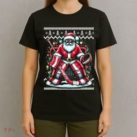 Merry Christmas Santa Hockey Goalie Ugly Christmas Sweater T-Shirt thumb 4