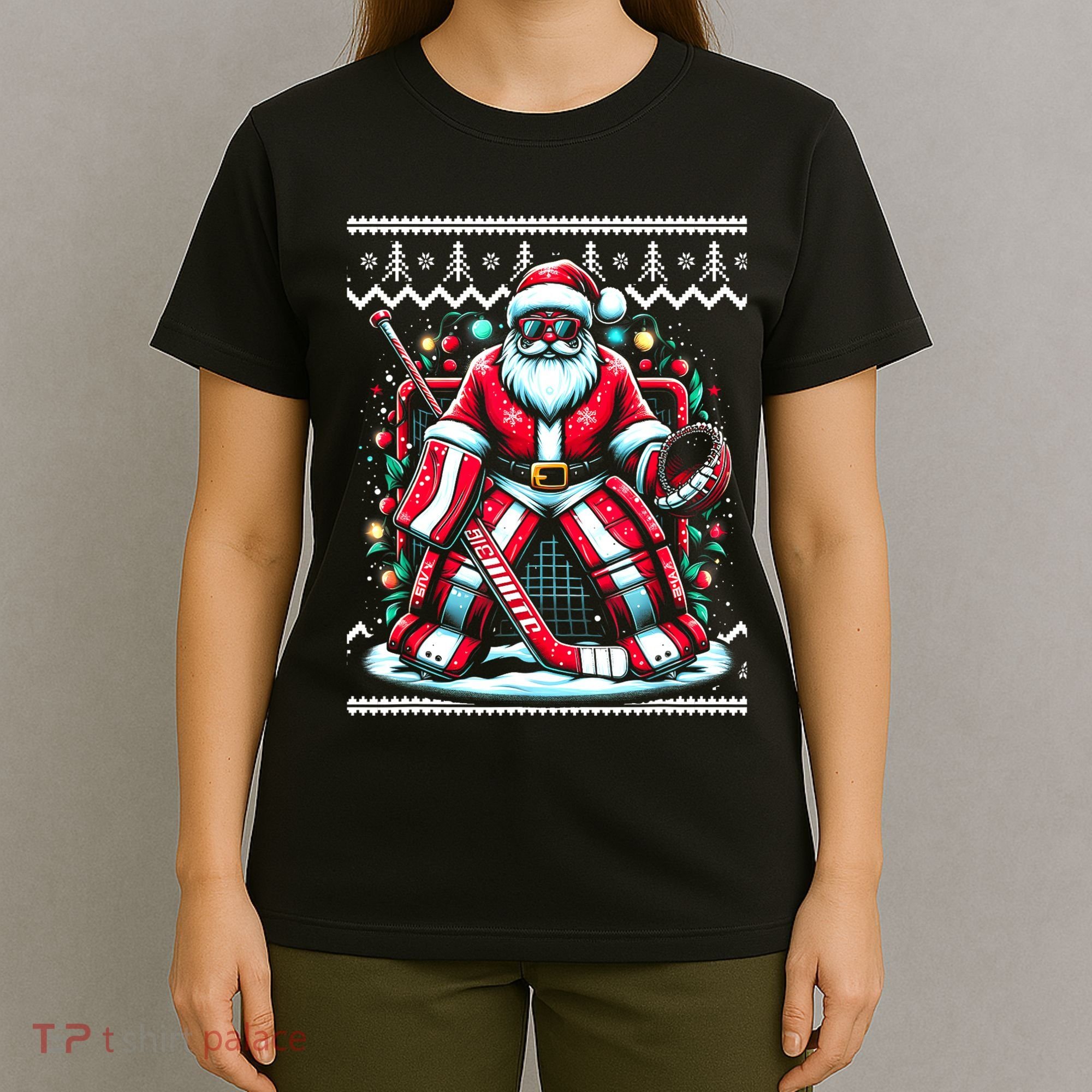 Merry Christmas Santa Hockey Goalie Ugly Christmas Sweater T-Shirt