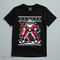 Merry Christmas Santa Hockey Goalie Ugly Christmas Sweater T-Shirt thumb 5