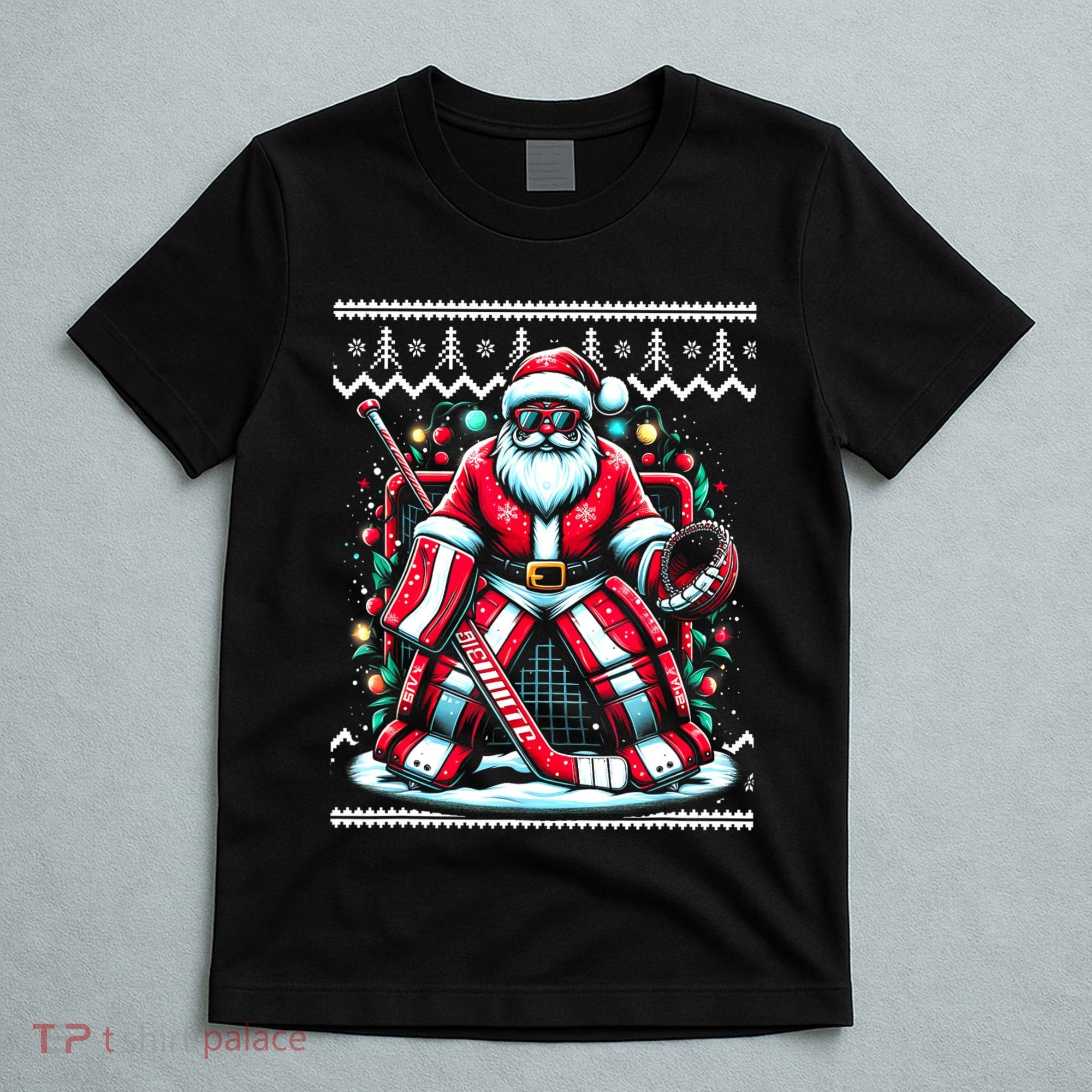 Merry Christmas Santa Hockey Goalie Ugly Christmas Sweater T-Shirt
