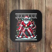 Merry Christmas Santa Hockey Goalie Ugly Christmas Sweater Coaster thumb 0