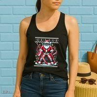 Merry Christmas Santa Hockey Goalie Ugly Christmas Sweater Women's Tank Top thumb 2