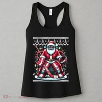 Merry Christmas Santa Hockey Goalie Ugly Christmas Sweater Women's Tank Top thumb 3