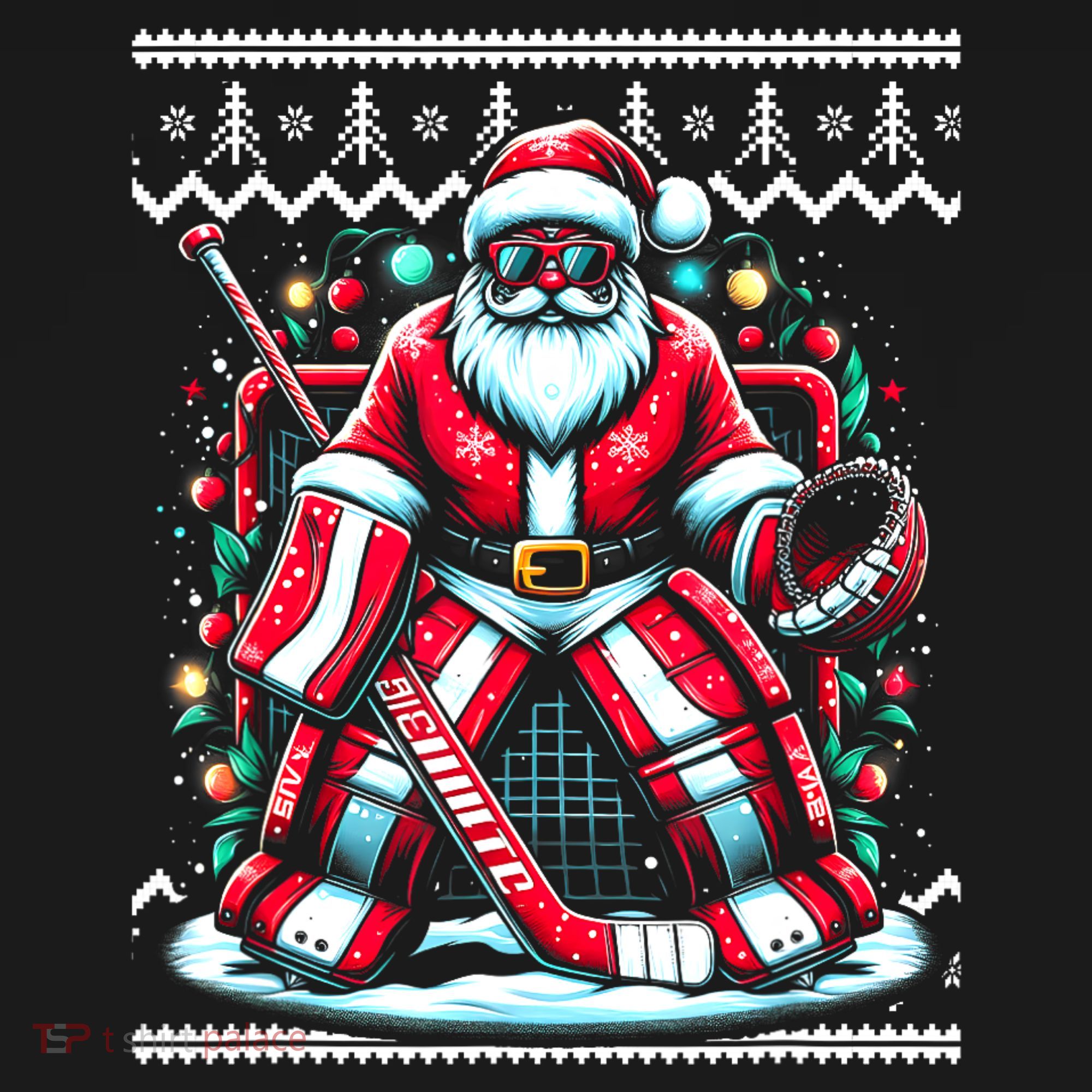 Merry Christmas Santa Hockey Goalie Ugly Christmas Sweater Women's Tank Top