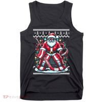 Merry Christmas Santa Hockey Goalie Ugly Christmas Sweater Tank Top thumb 0