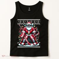Merry Christmas Santa Hockey Goalie Ugly Christmas Sweater Tank Top thumb 2