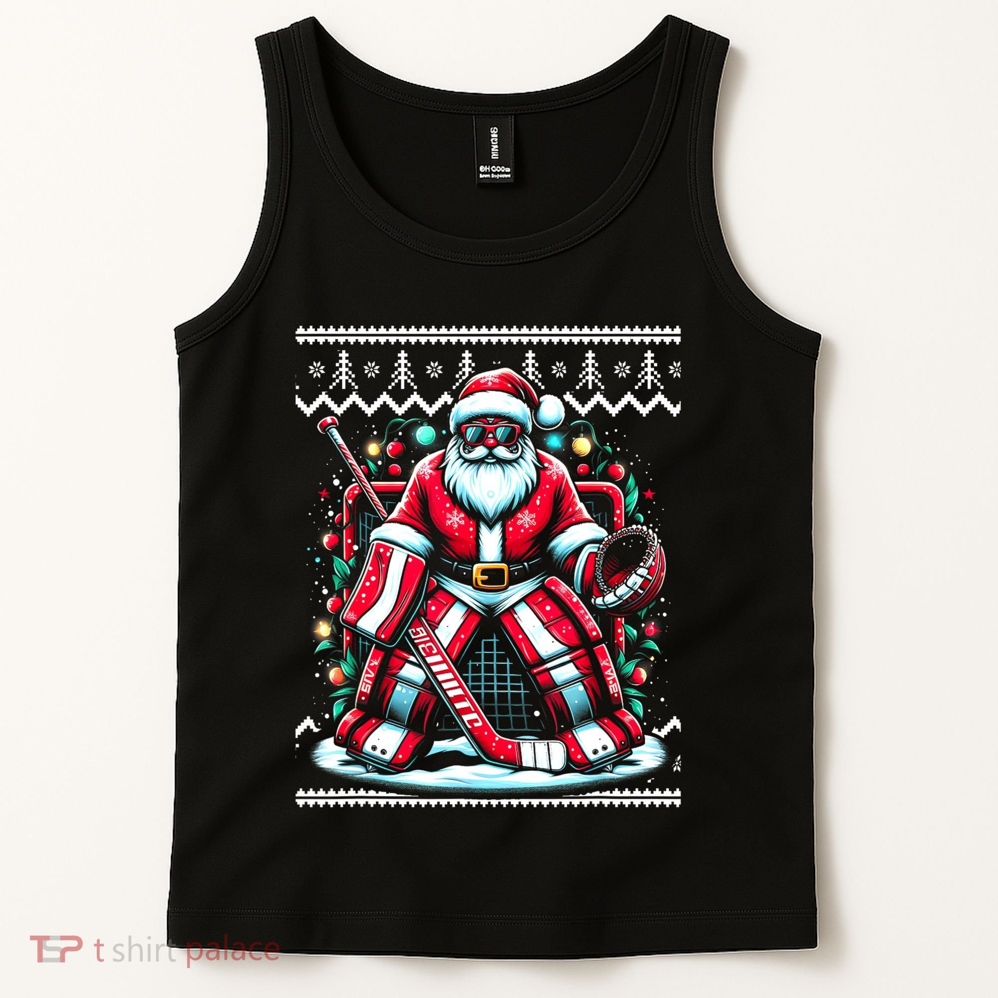 Merry Christmas Santa Hockey Goalie Ugly Christmas Sweater Tank Top