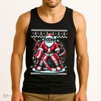 Merry Christmas Santa Hockey Goalie Ugly Christmas Sweater Tank Top thumb 3