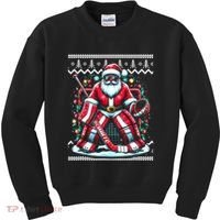 Merry Christmas Santa Hockey Goalie Ugly Christmas Sweater Kids Sweatshirt thumb 0
