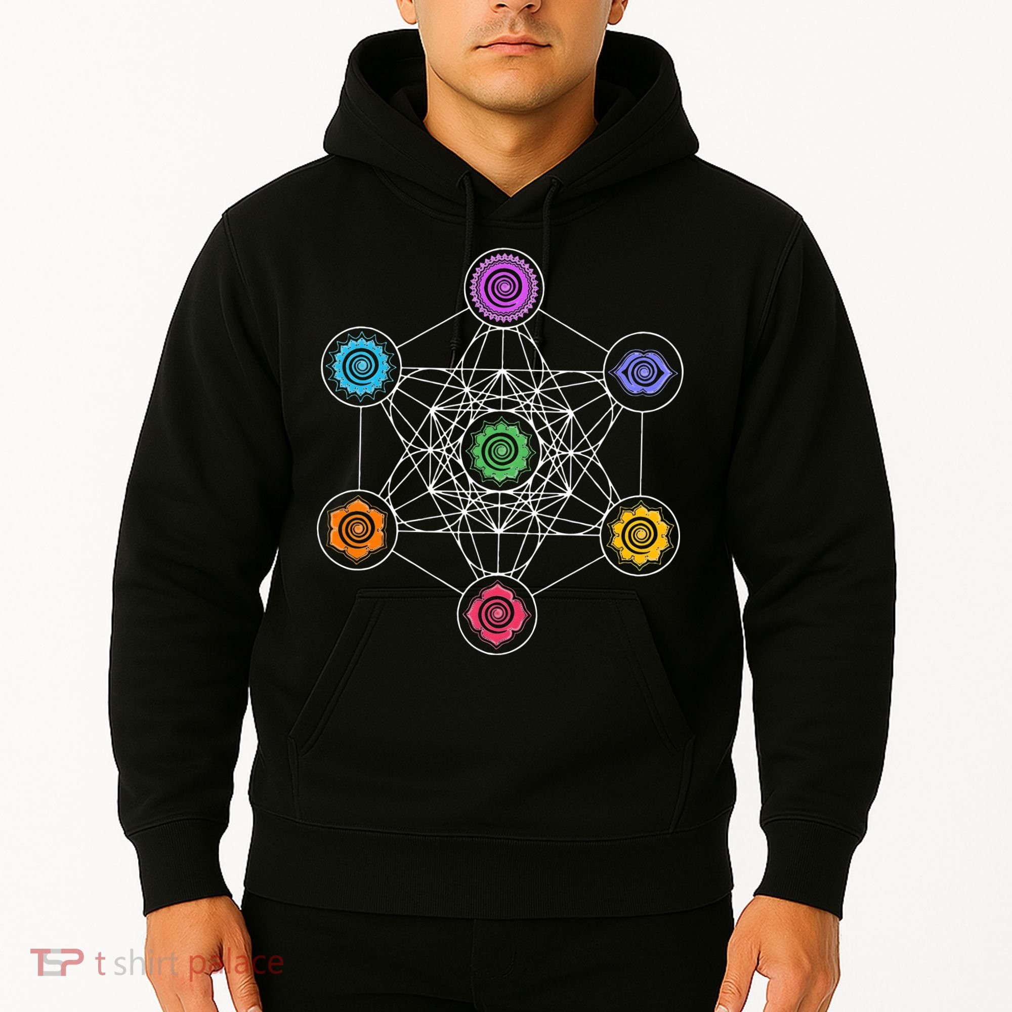 Metatrons Cube Sacred Geometry Lotus Chakra Yoga Symbol 4D Hoodie