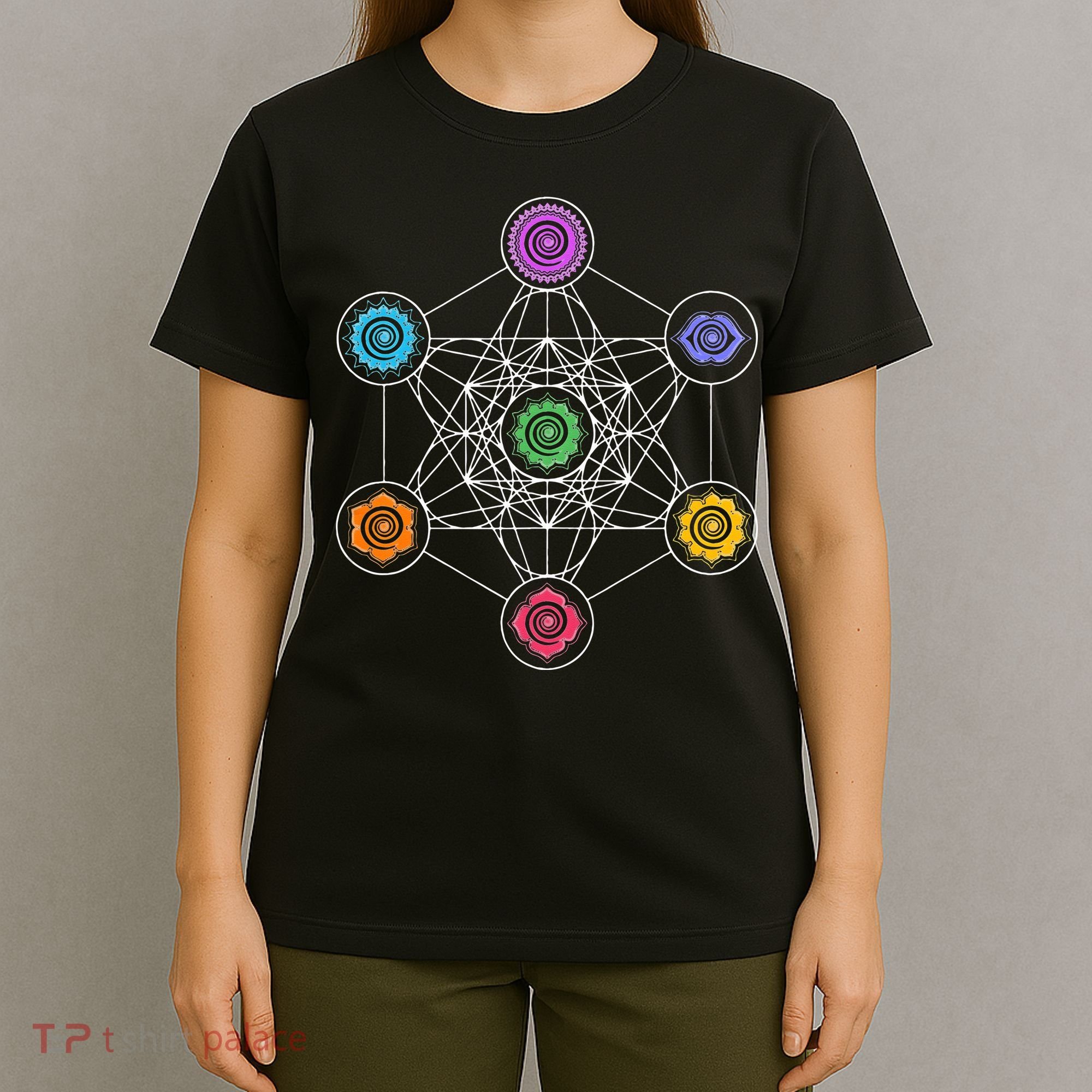 Metatrons Cube Sacred Geometry Lotus Chakra Yoga Symbol 4D T-Shirt