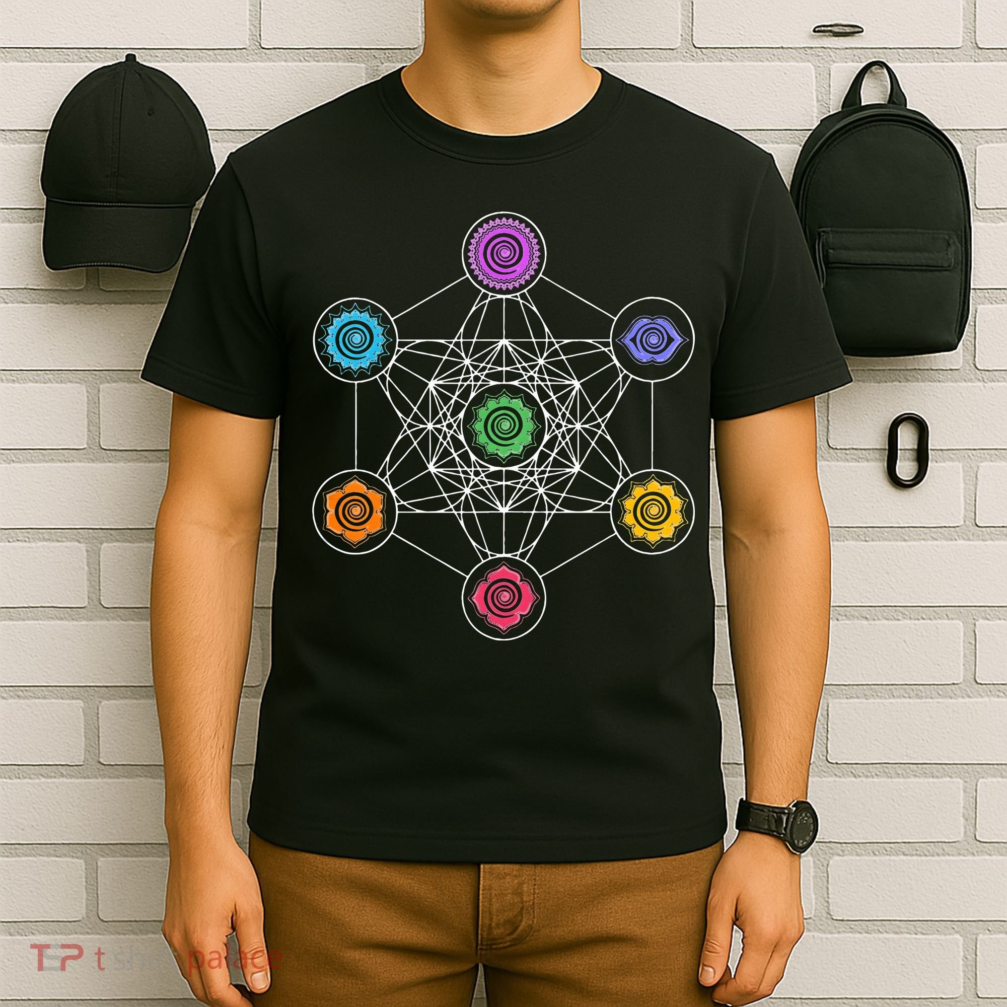 Metatrons Cube Sacred Geometry Lotus Chakra Yoga Symbol 4D T-Shirt