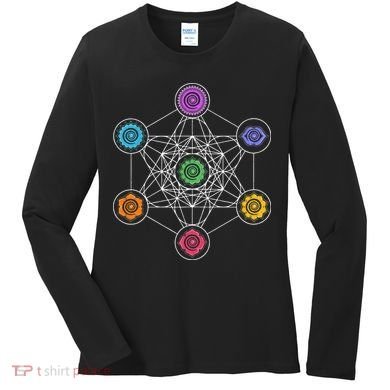 Metatrons Cube Sacred Geometry Lotus Chakra Yoga Symbol 4D Women's Long Sleeve Shirt