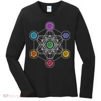Metatrons Cube Sacred Geometry Lotus Chakra Yoga Symbol 4D Women's Long Sleeve Shirt thumb 0