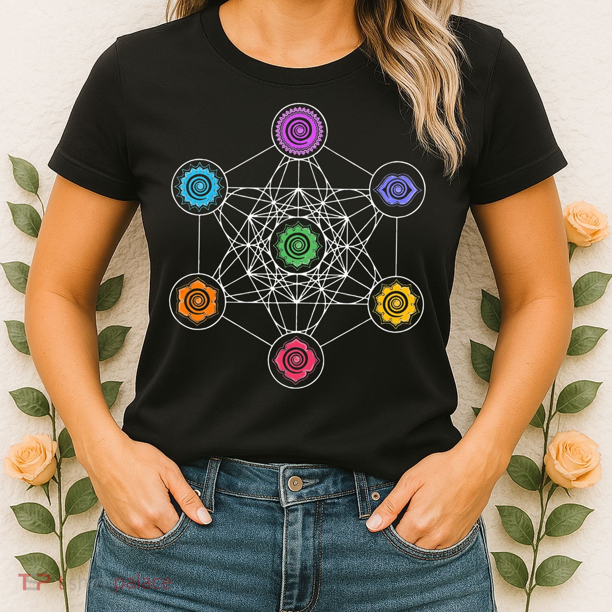 Metatrons Cube Sacred Geometry Lotus Chakra Yoga Symbol 4D Women's T-Shirt
