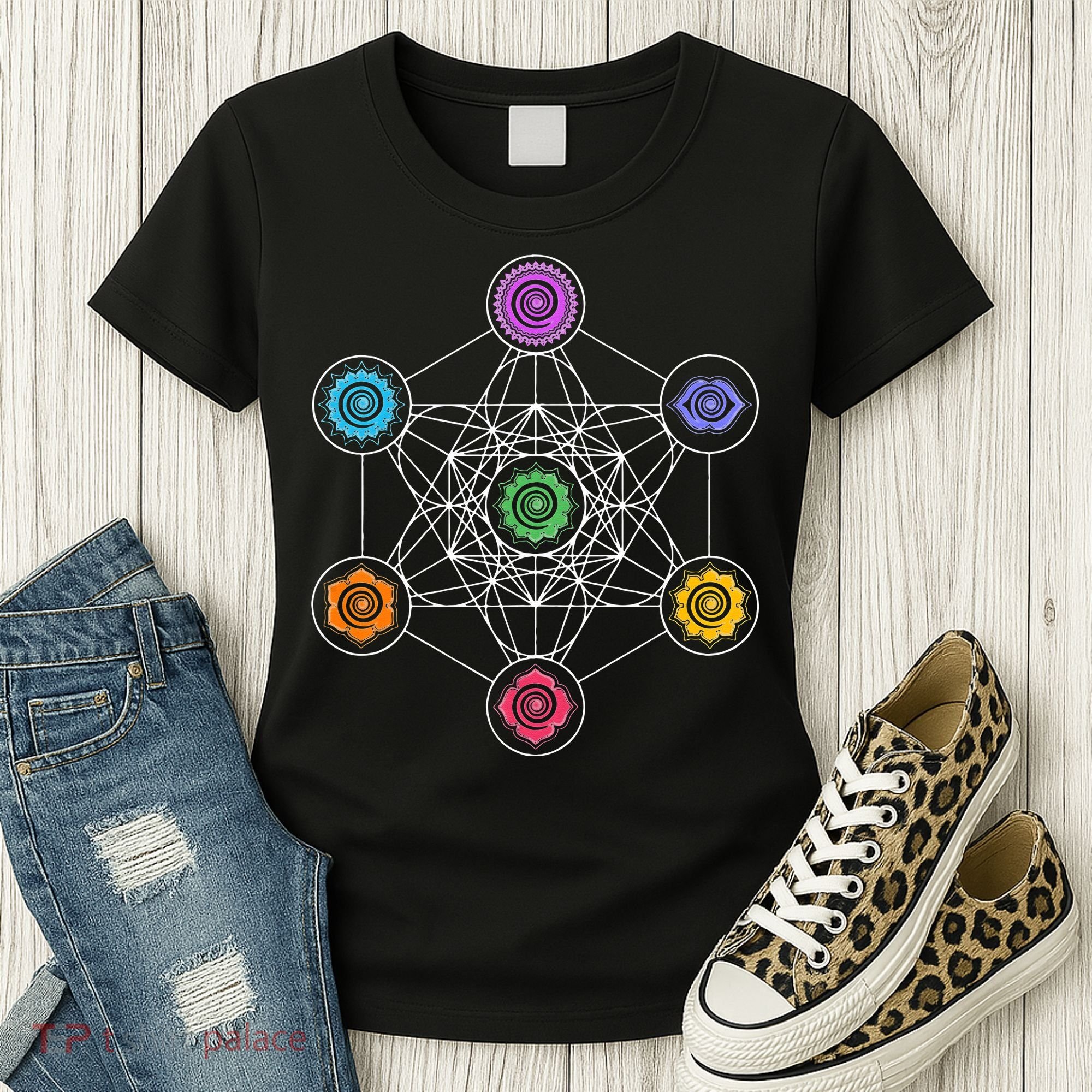 Metatrons Cube Sacred Geometry Lotus Chakra Yoga Symbol 4D Women's T-Shirt