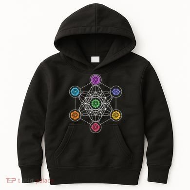 Metatrons Cube Sacred Geometry Lotus Chakra Yoga Symbol 4D Kids Hoodie