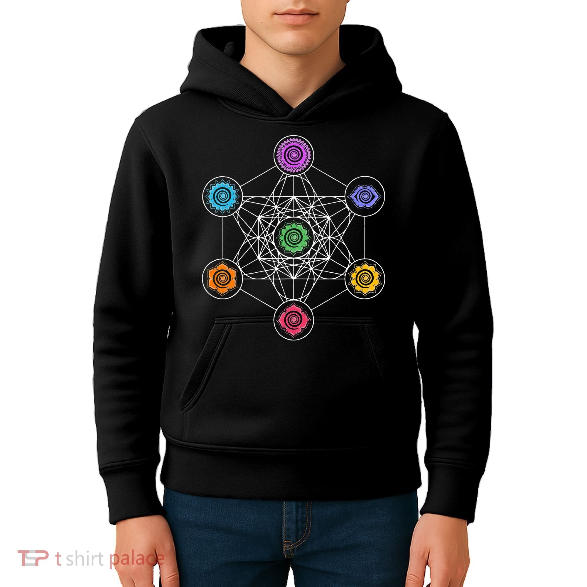 Metatrons Cube Sacred Geometry Lotus Chakra Yoga Symbol 4D Kids Hoodie