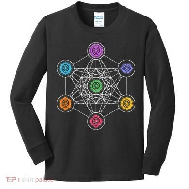 Metatrons Cube Sacred Geometry Lotus Chakra Yoga Symbol 4D Kids Long Sleeve Shirt