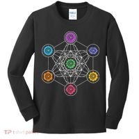 Metatrons Cube Sacred Geometry Lotus Chakra Yoga Symbol 4D Kids Long Sleeve Shirt thumb 0