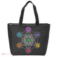 Metatrons Cube Sacred Geometry Lotus Chakra Yoga Symbol 4D Tote Bag thumb 0