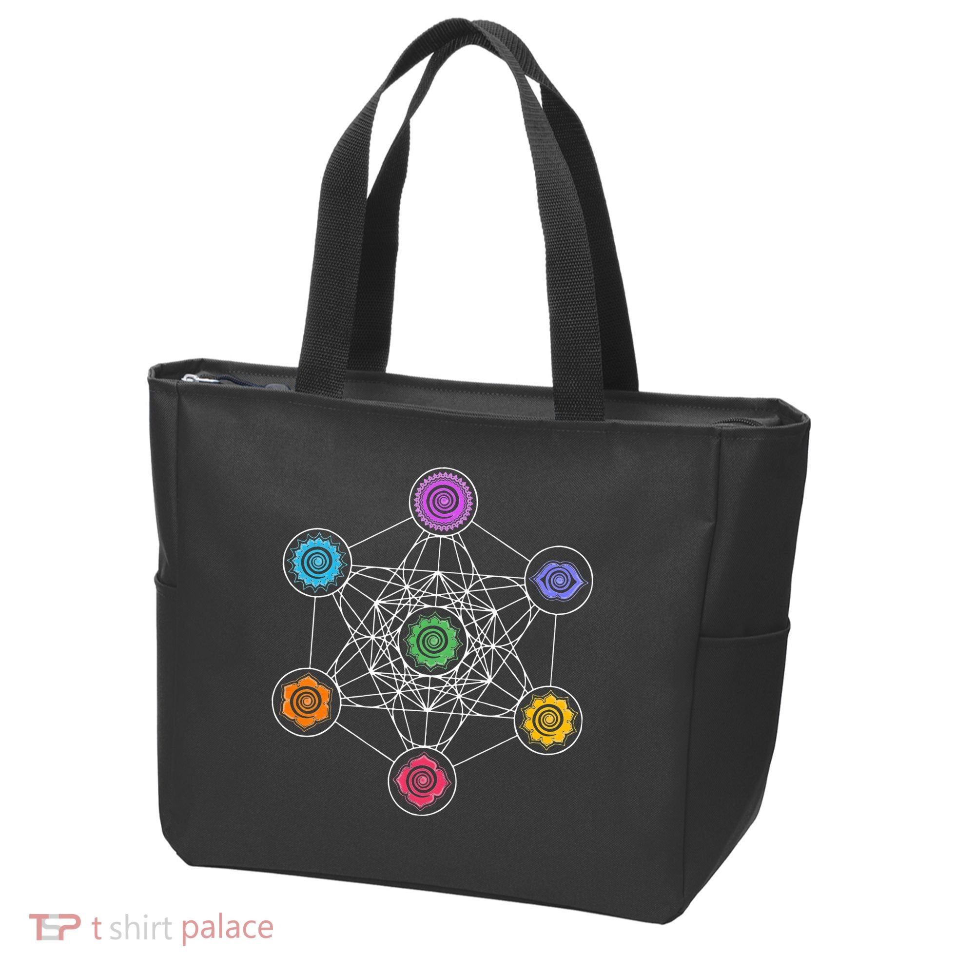 Metatrons Cube Sacred Geometry Lotus Chakra Yoga Symbol 4D Tote Bag