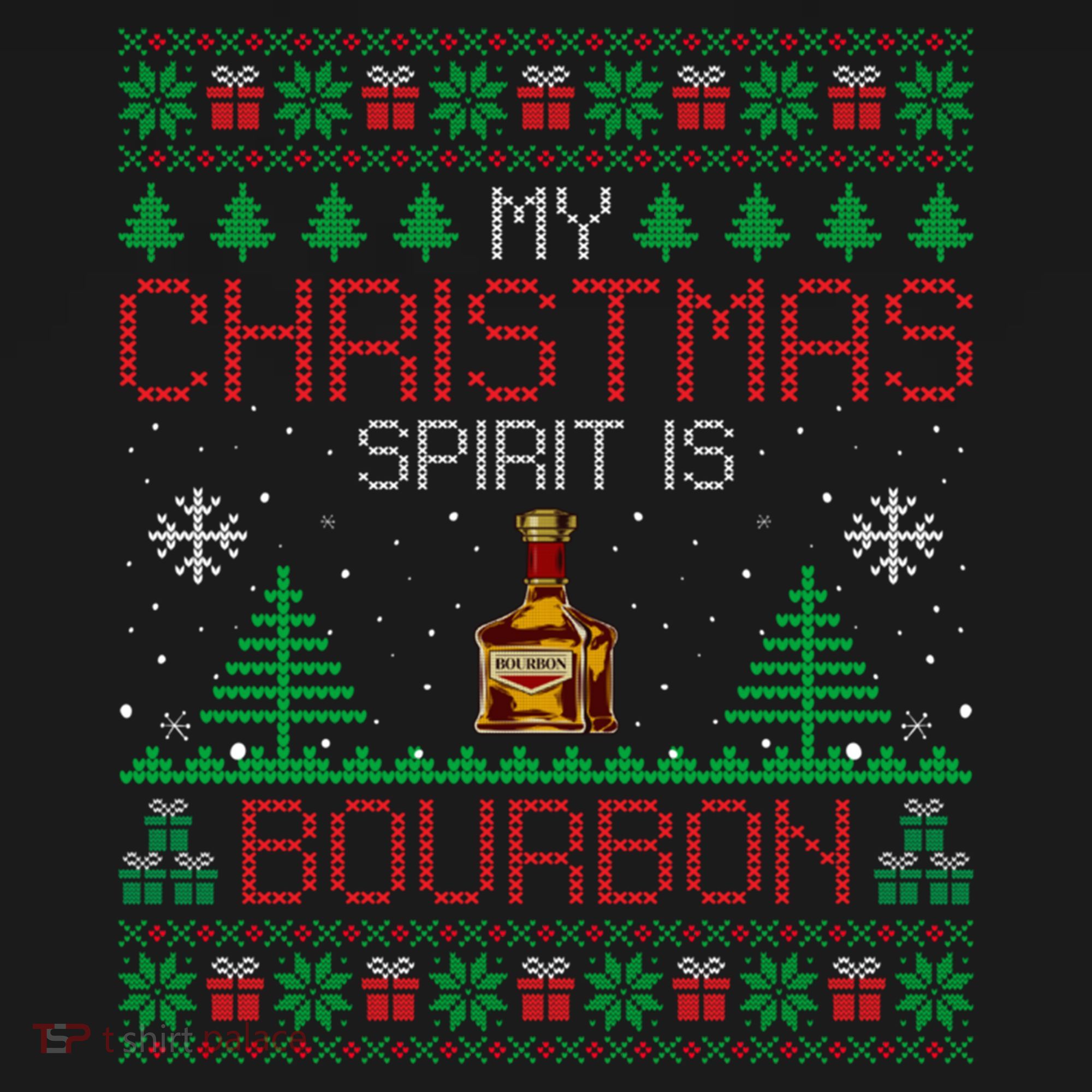 My Christmas Spirit Is Bourbon Bourbon Ugly Christmas Gift USA-Made Doggie Bandana