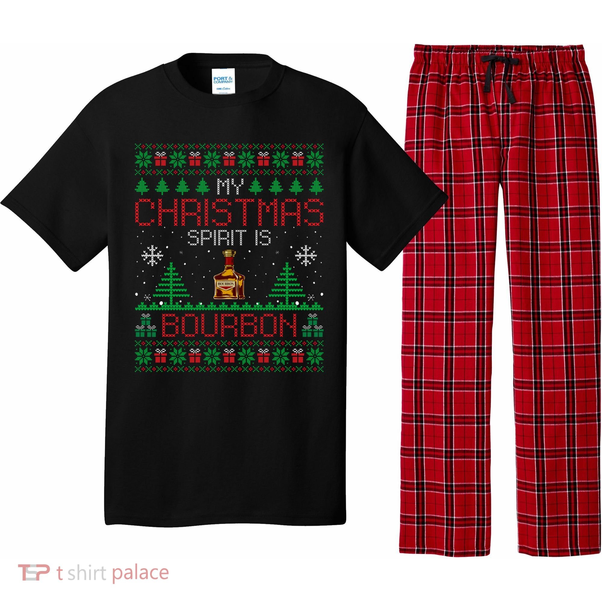 My Christmas Spirit Is Bourbon Bourbon Ugly Christmas Gift Pajama Set