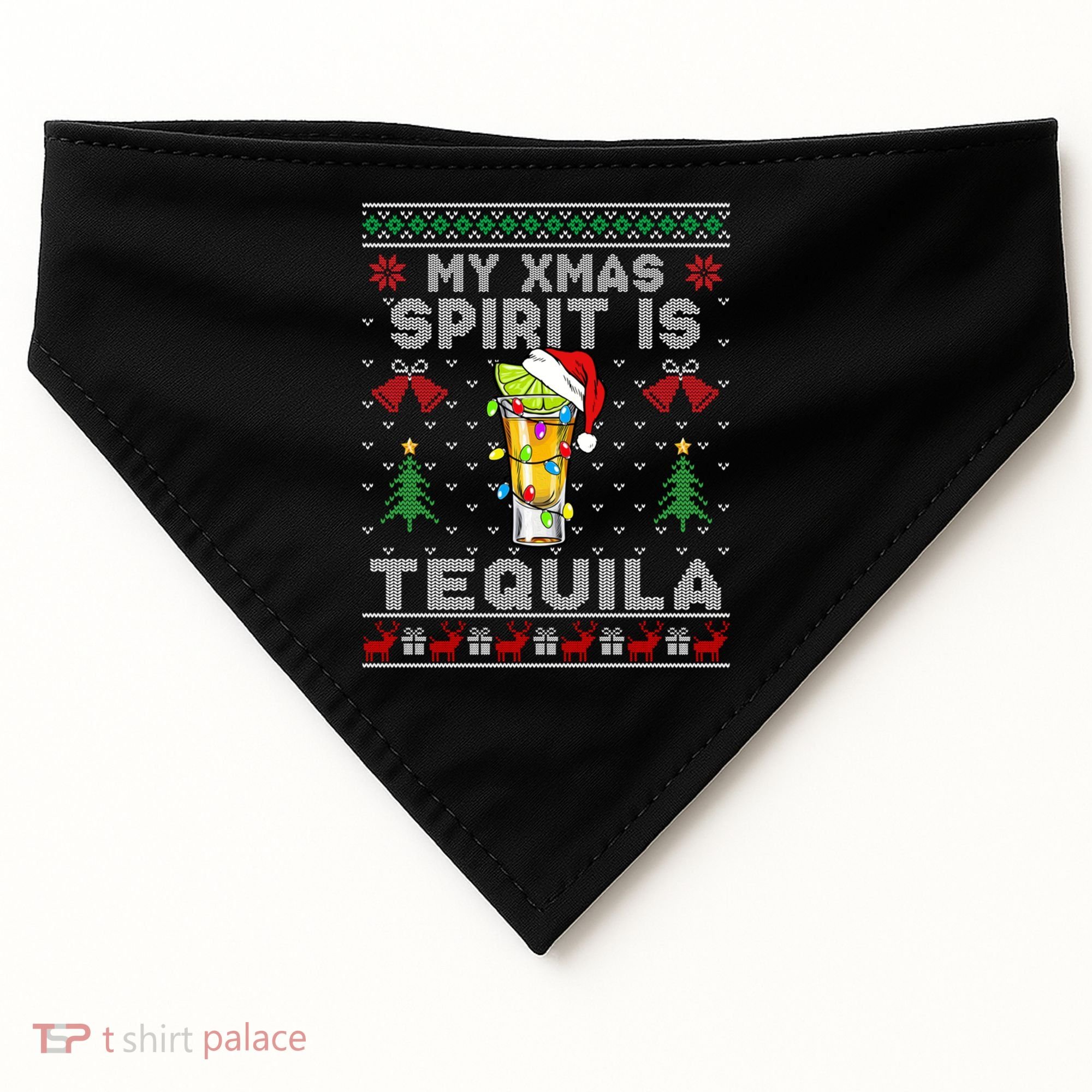 My Christmas Spirit Is Tequila Mexican Ugly Christmas Gift USA-Made Doggie Bandana
