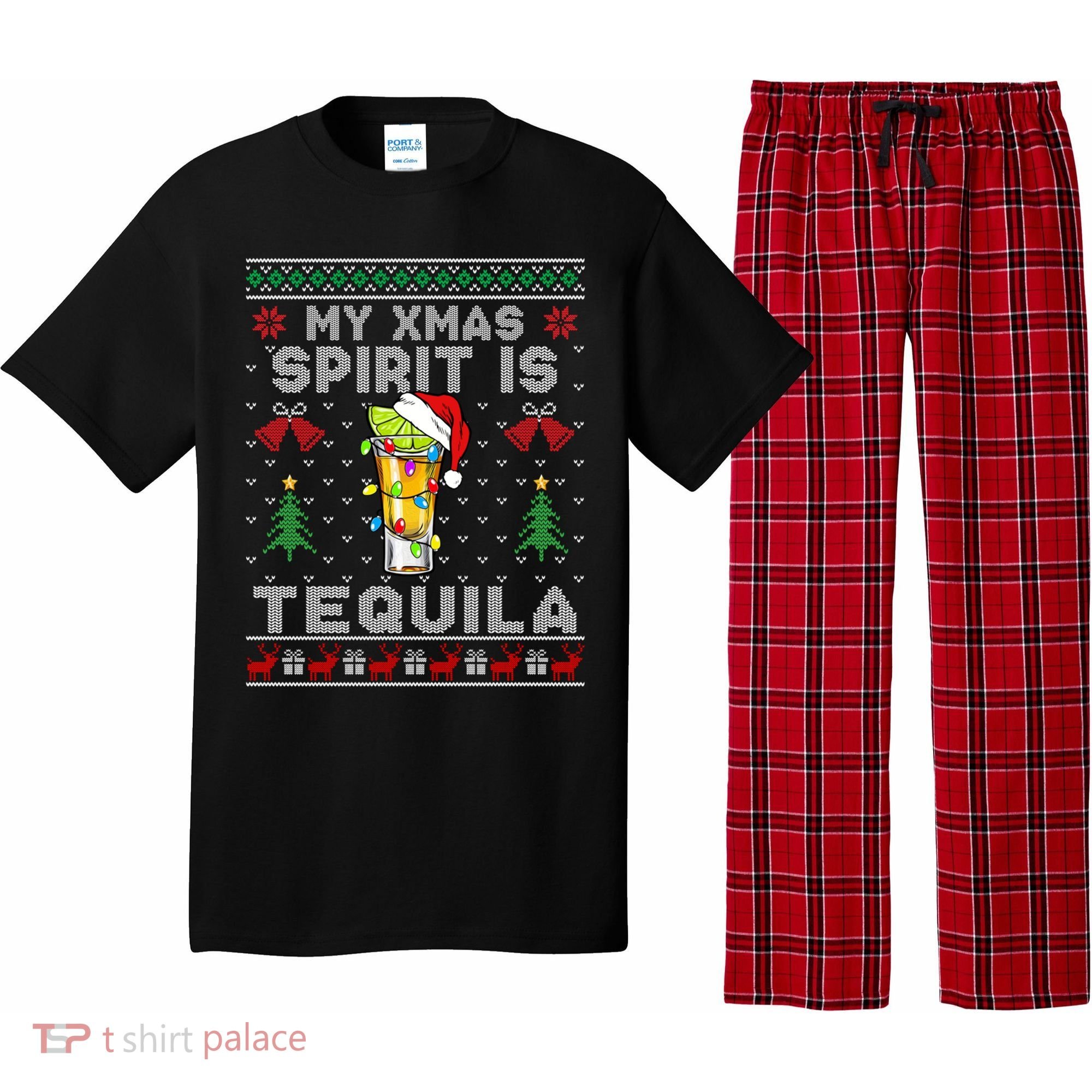 My Christmas Spirit Is Tequila Mexican Ugly Christmas Gift Pajama Set