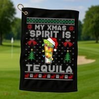 My Christmas Spirit Is Tequila Mexican Ugly Christmas Gift Golf Towel thumb 1