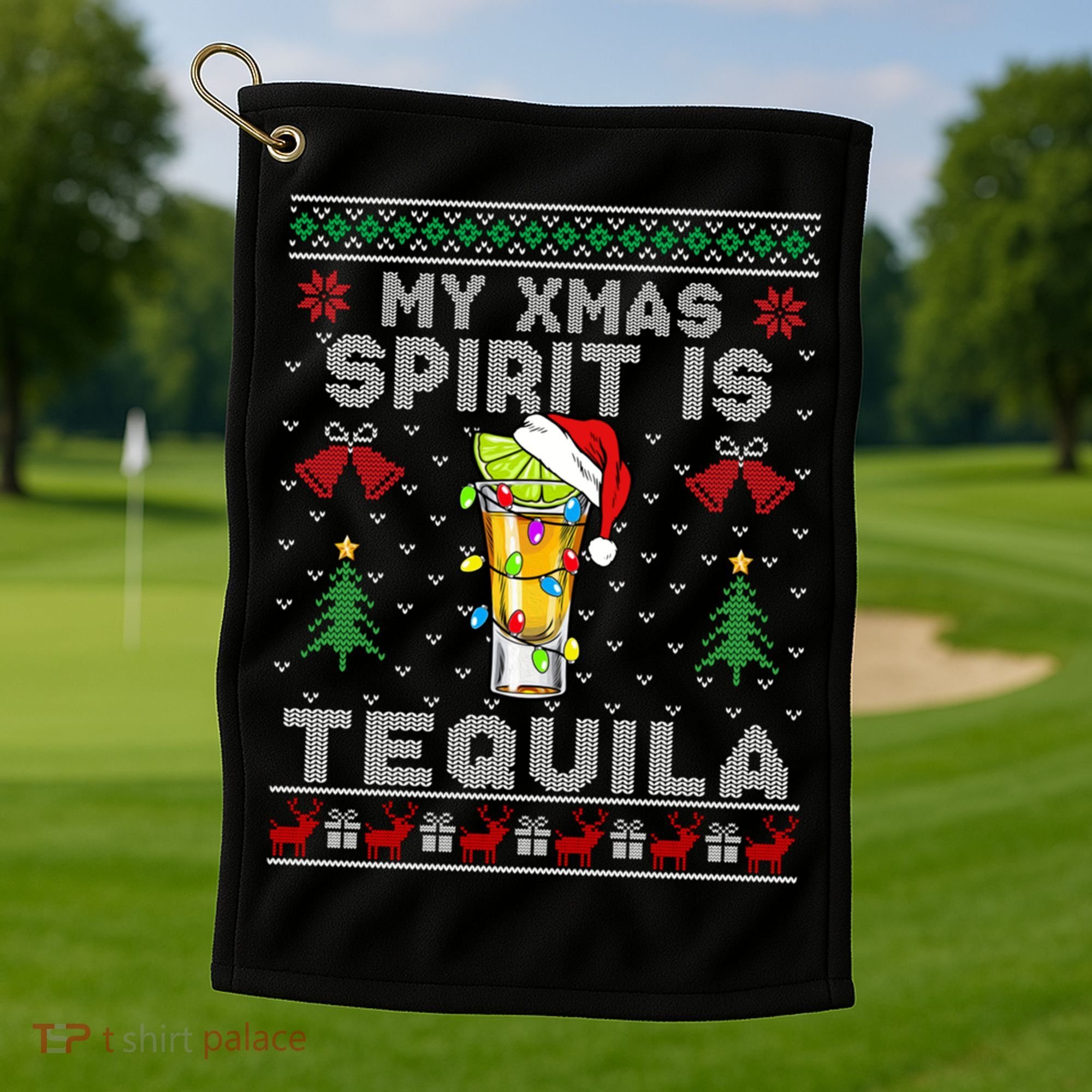 My Christmas Spirit Is Tequila Mexican Ugly Christmas Gift Golf Towel