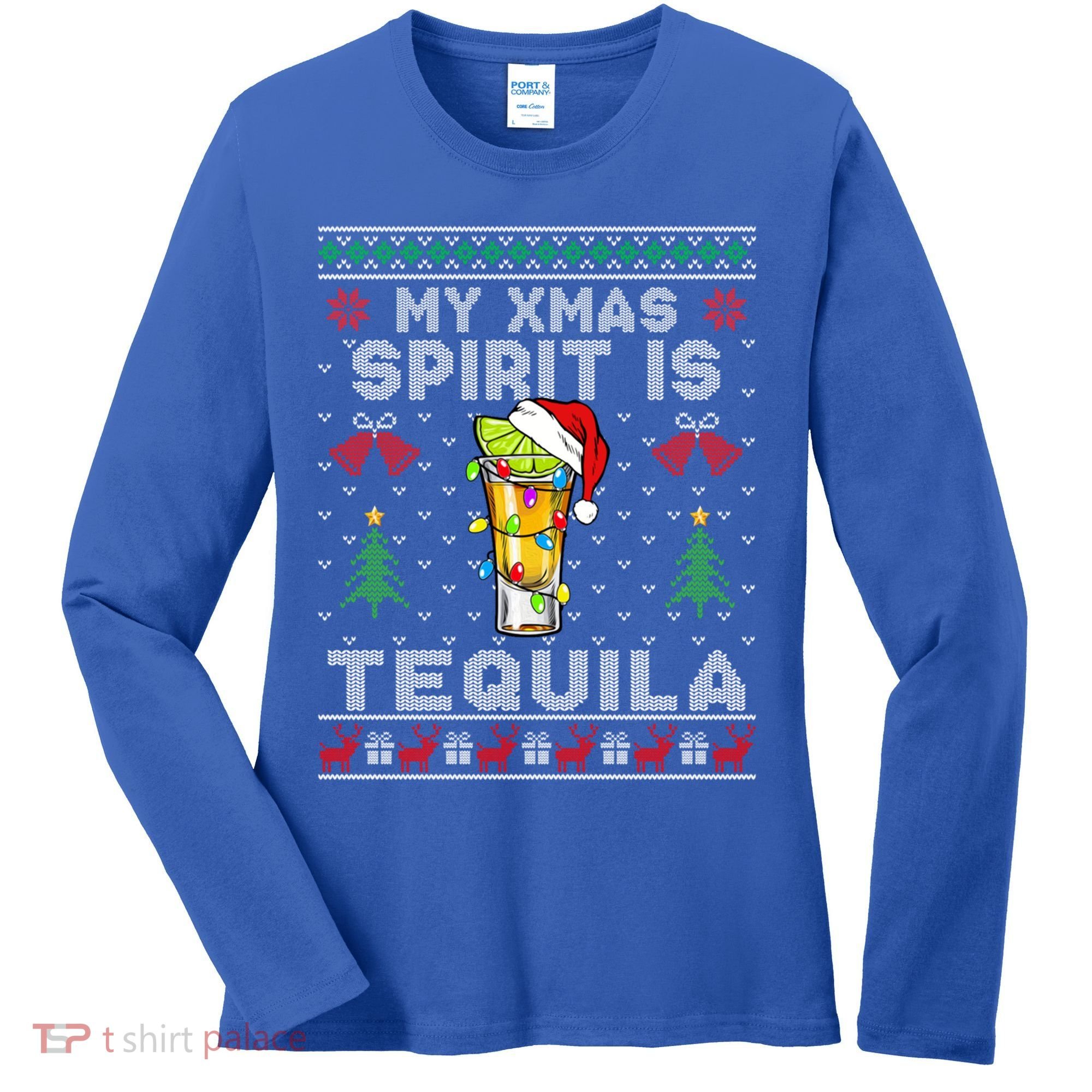 My Christmas Spirit Is Tequila Mexican Ugly Christmas Gift Women's Long Sleeve Shirt