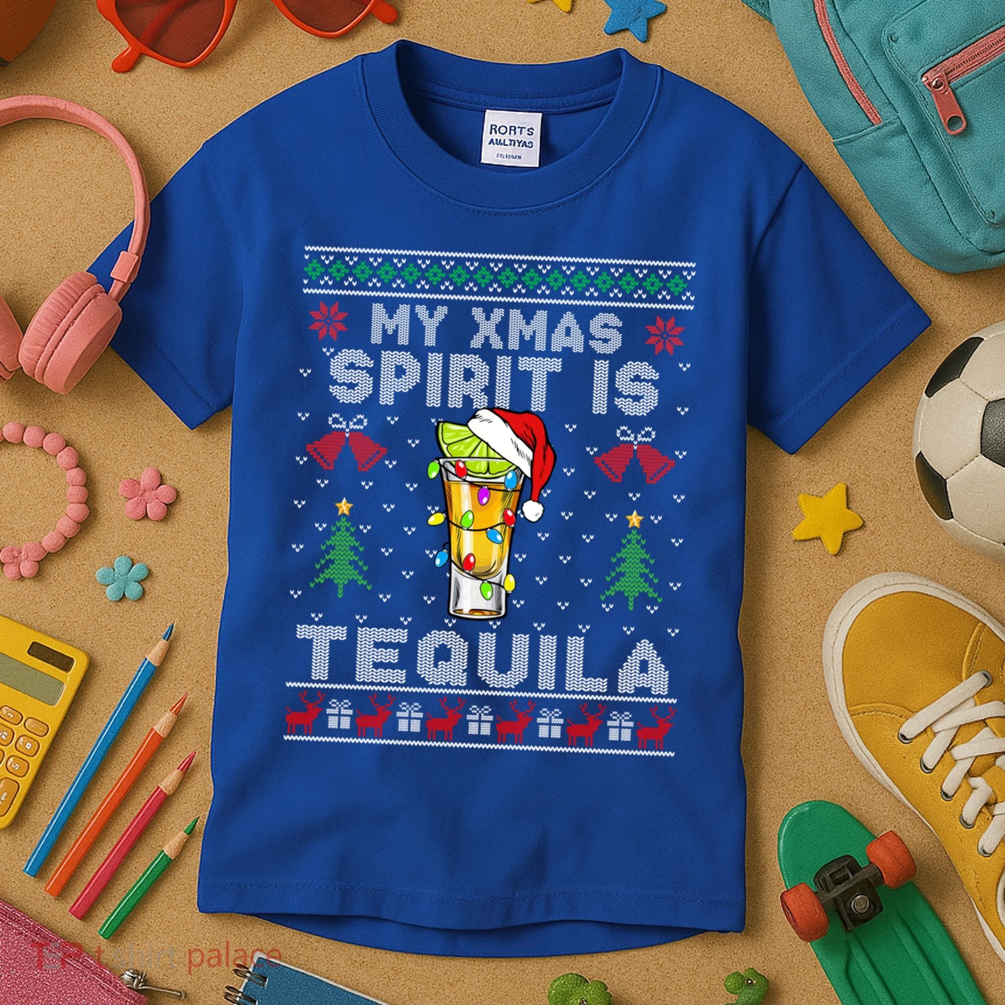 My Christmas Spirit Is Tequila Mexican Ugly Christmas Gift Kids T-Shirt