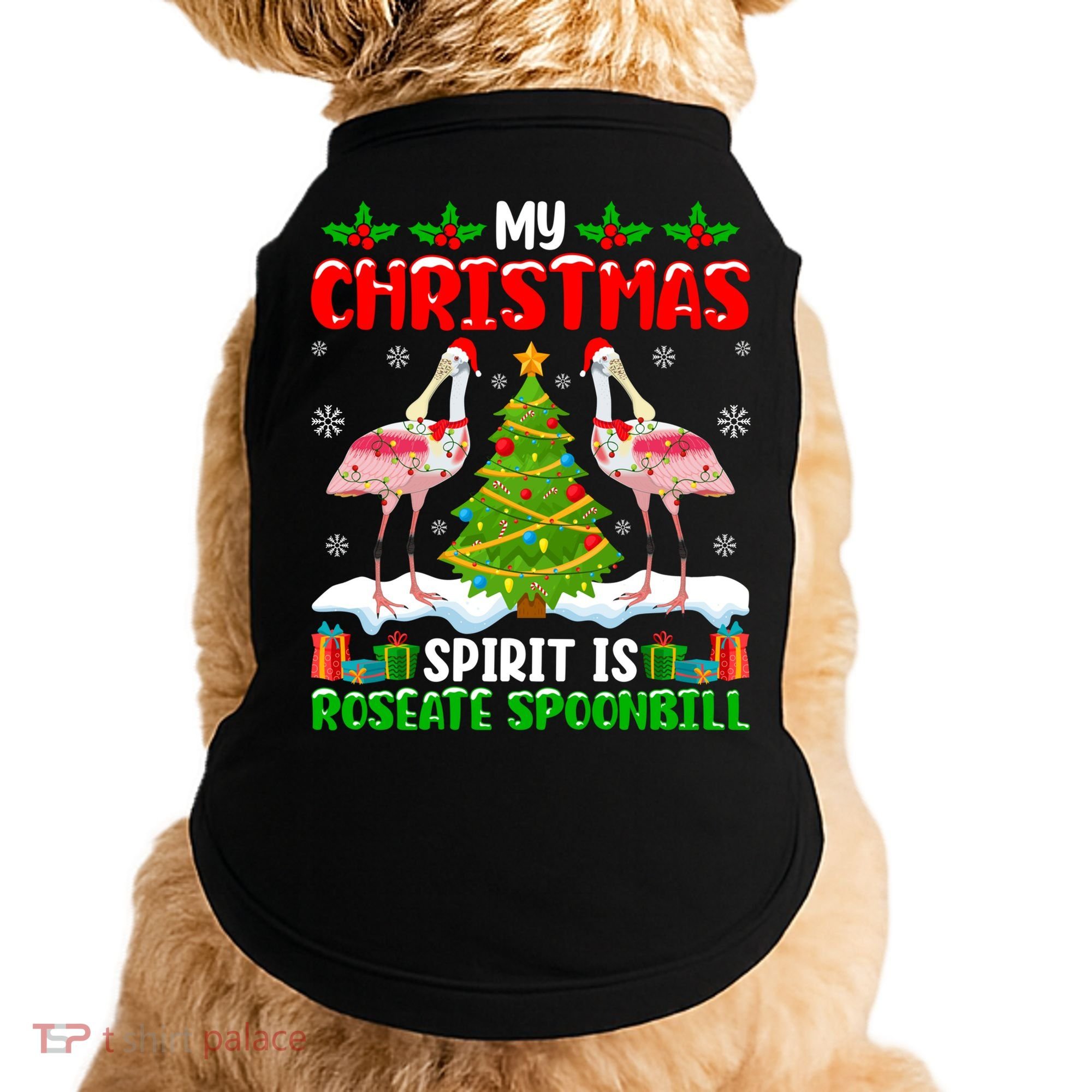 My Christmas Spirit Is Roseate Spoonbill Wearing Santa Hat Gift Doggie Tank