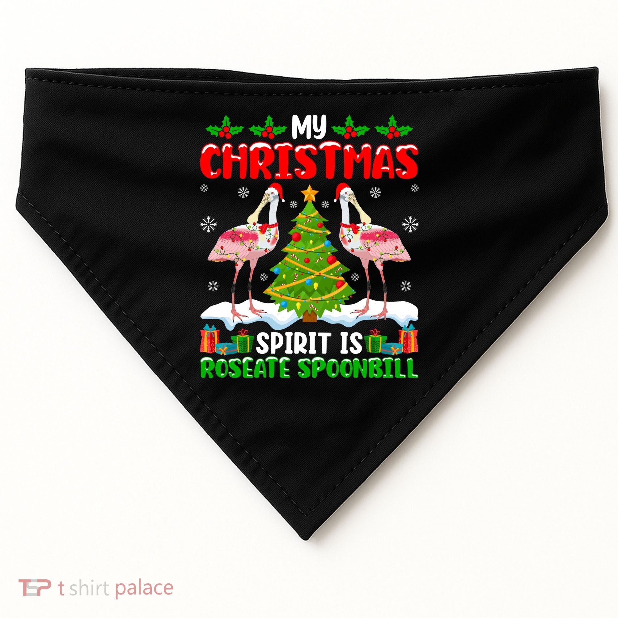 My Christmas Spirit Is Roseate Spoonbill Wearing Santa Hat Gift USA-Made Doggie Bandana