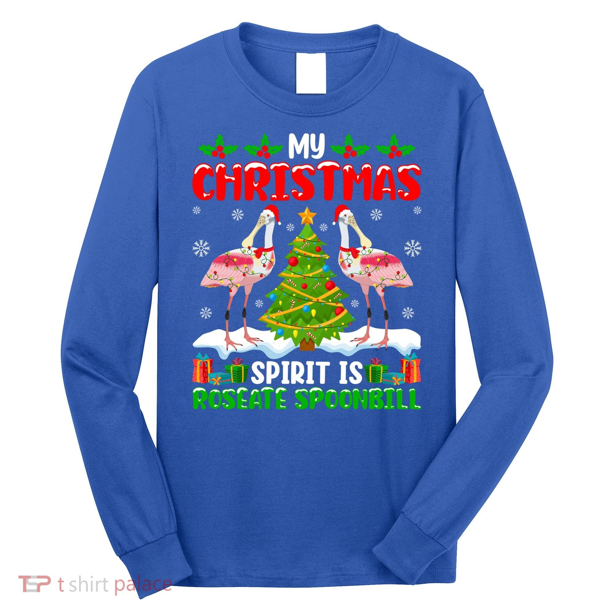 My Christmas Spirit Is Roseate Spoonbill Wearing Santa Hat Gift Long Sleeve Shirt