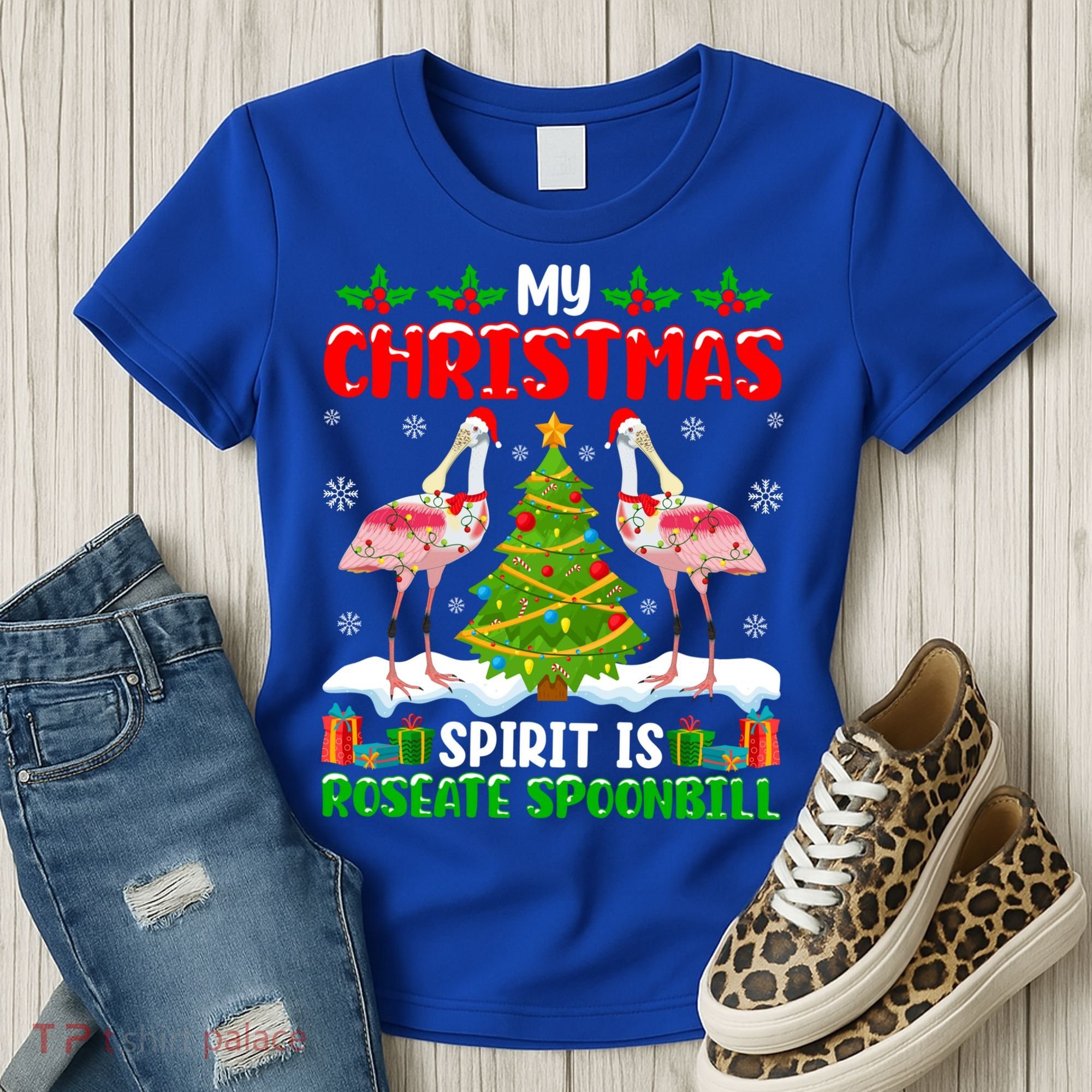 My Christmas Spirit Is Roseate Spoonbill Wearing Santa Hat Gift Women's T-Shirt