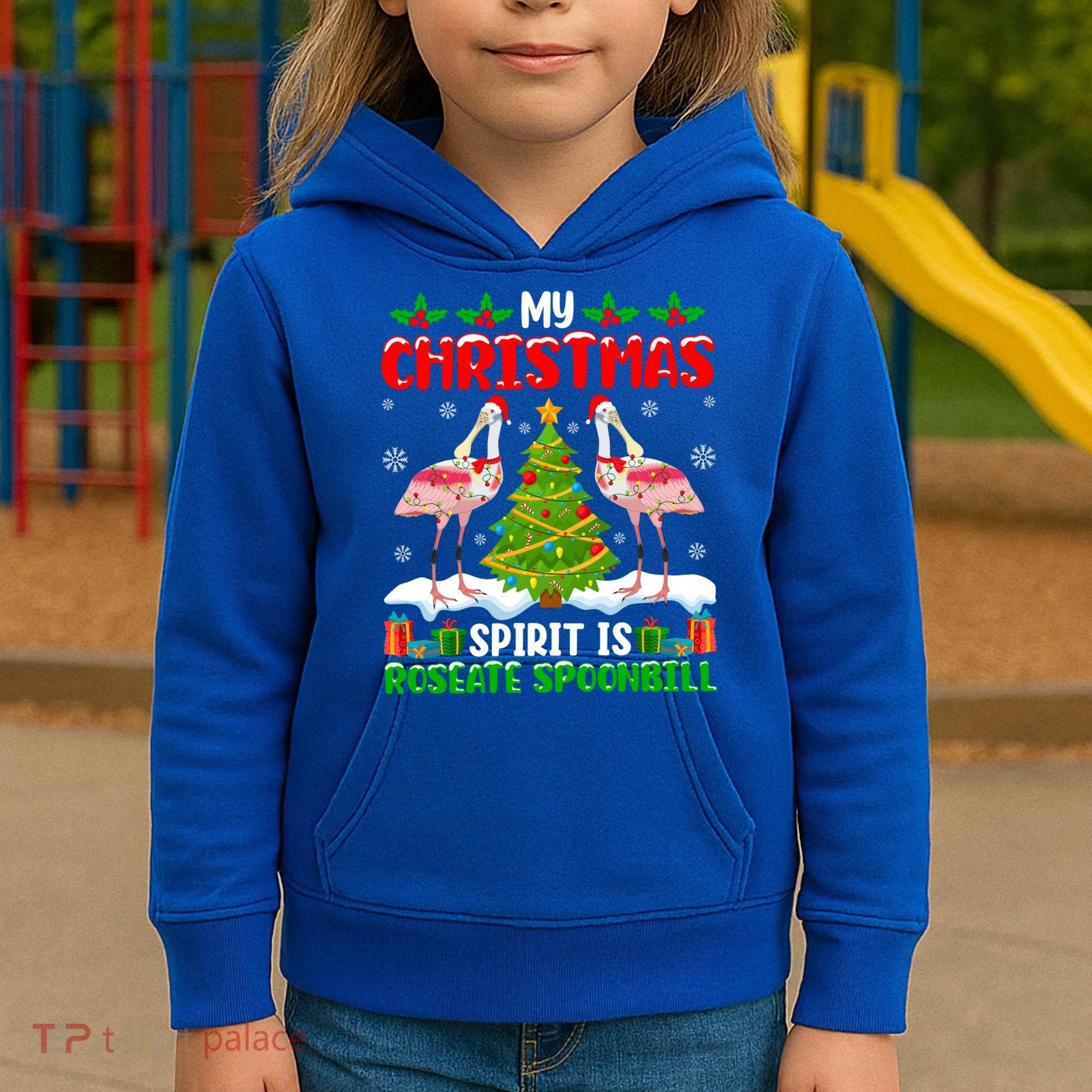 My Christmas Spirit Is Roseate Spoonbill Wearing Santa Hat Gift Kids Hoodie