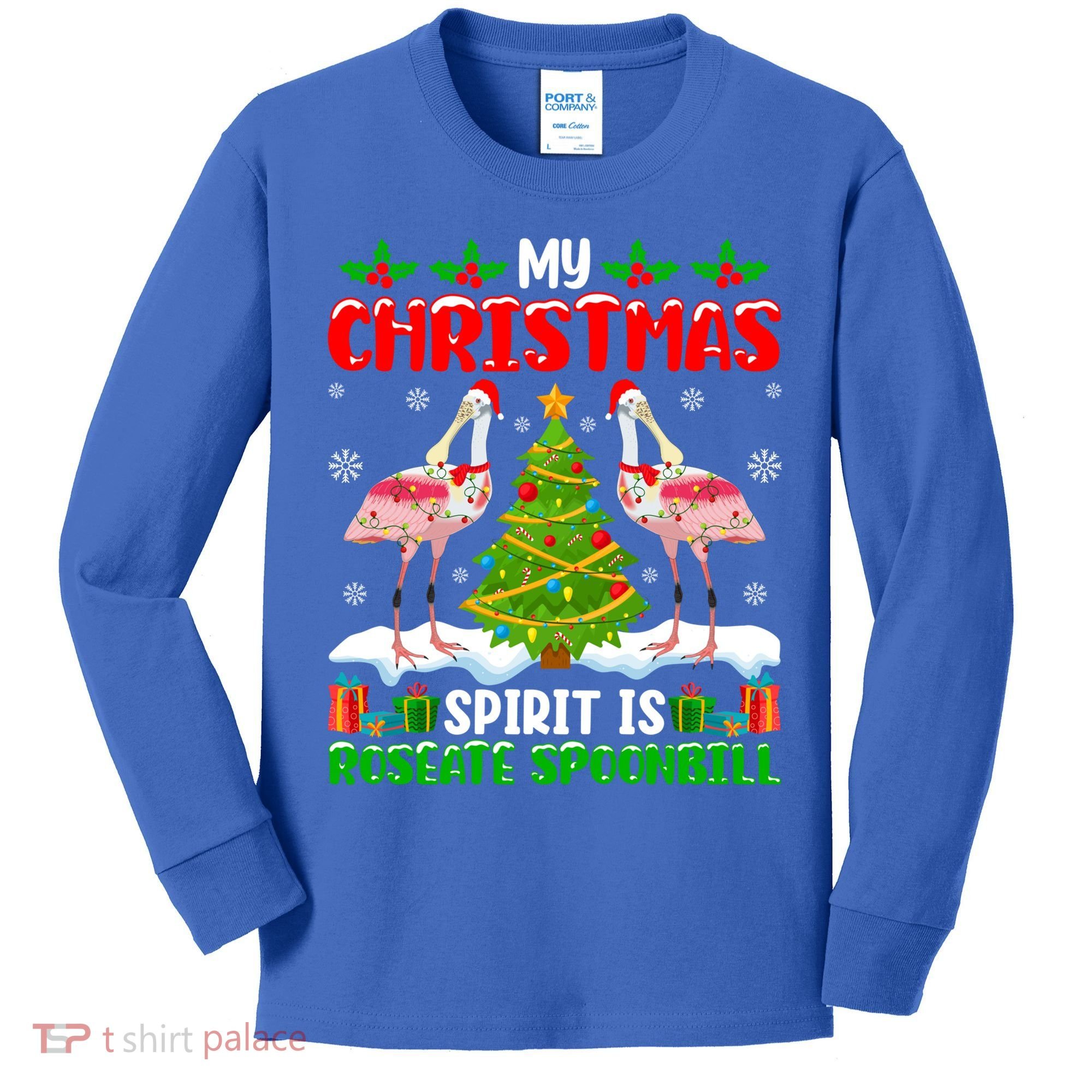 My Christmas Spirit Is Roseate Spoonbill Wearing Santa Hat Gift Kids Long Sleeve Shirt